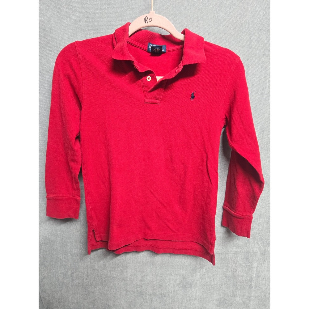 Polo Ralph Lauren Kids Red Long Sleeve Cotton Pique Polo Shirt Size S 8-10